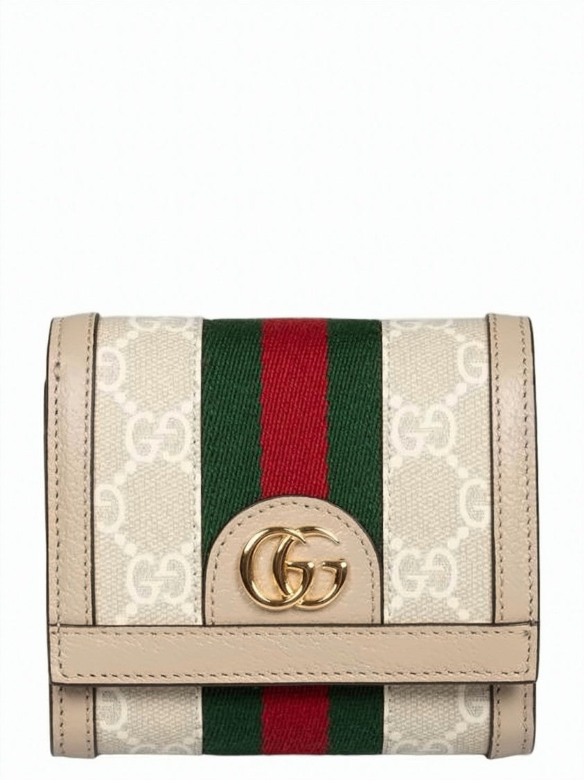 Gucci Compact Monogram Card Case Wallet With Gold-Tone Clasp