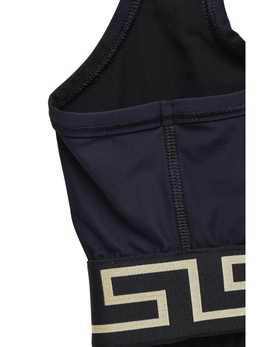 Versace Collection Black Fitted Racerback Greek Key Nylon-Blend Tank Top