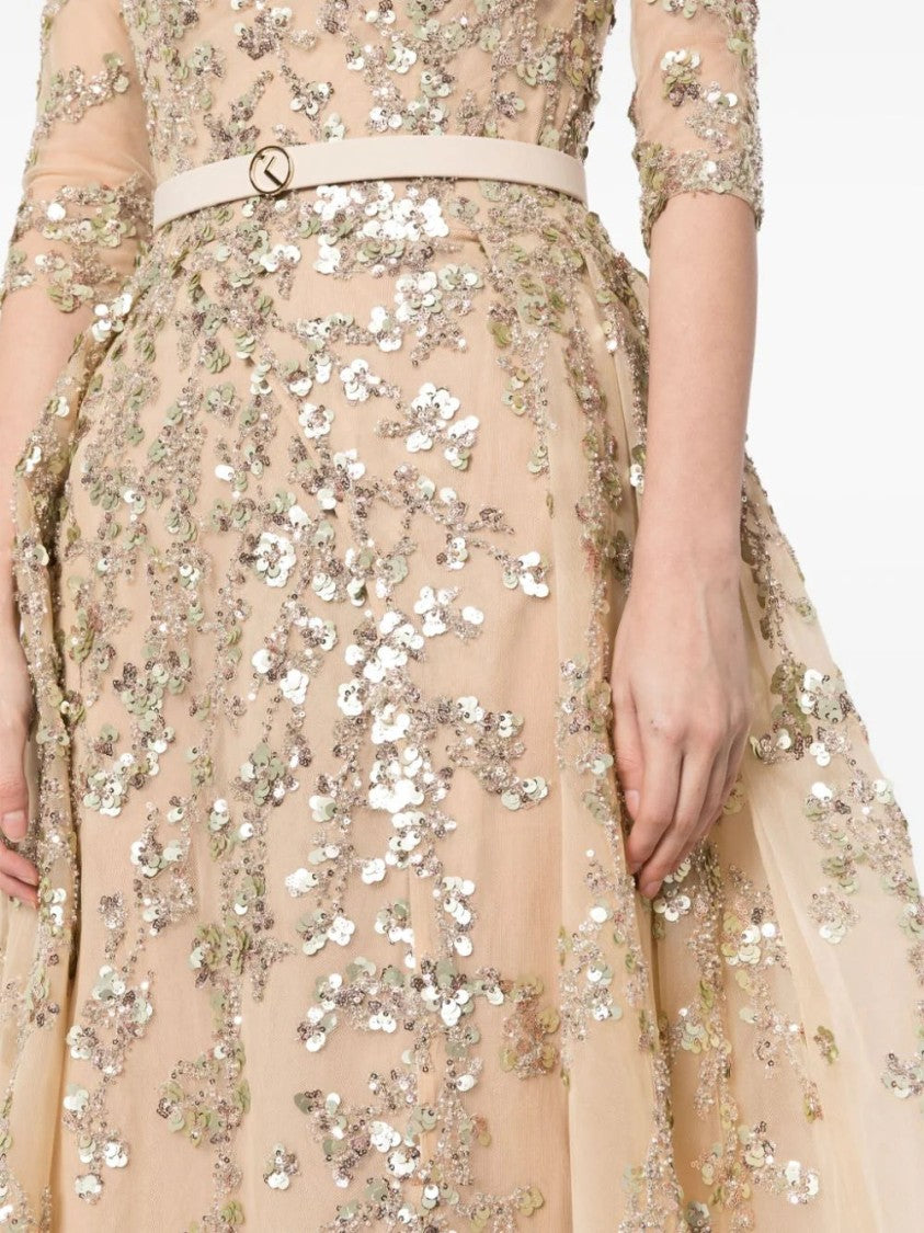 Saiid Kobeisy Tulle Beaded Dress With Envelope Skirt And Overskirt