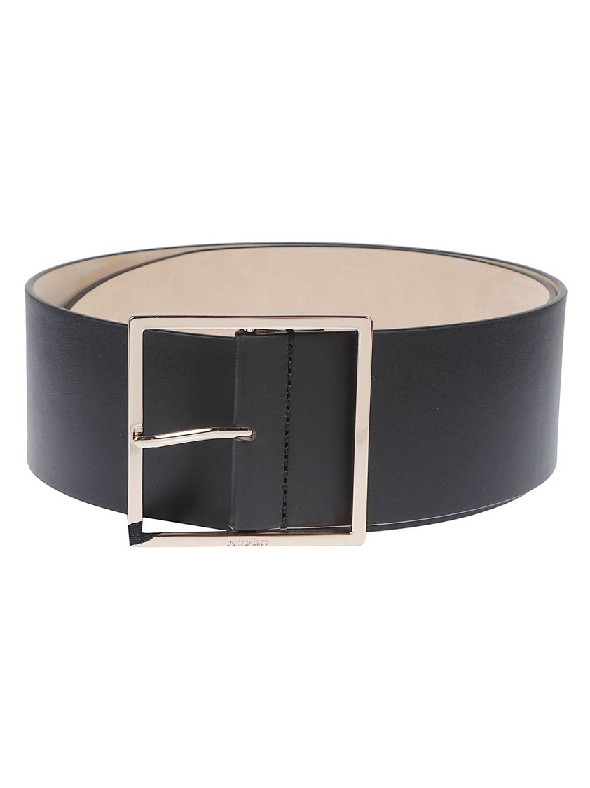 Max Mara Structured Black Belt With Polished Metallic Buckle