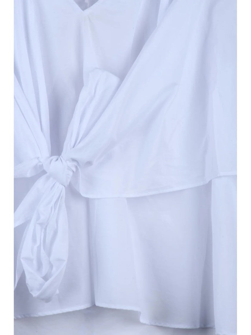 Psophia White Cropped V-Neck Tie Short-Sleeve Top