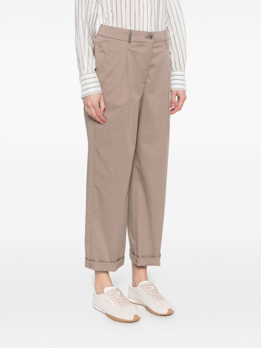 Peserico Relaxed Fit Brown Trousers With Tapered Leg And Cuffed Hem