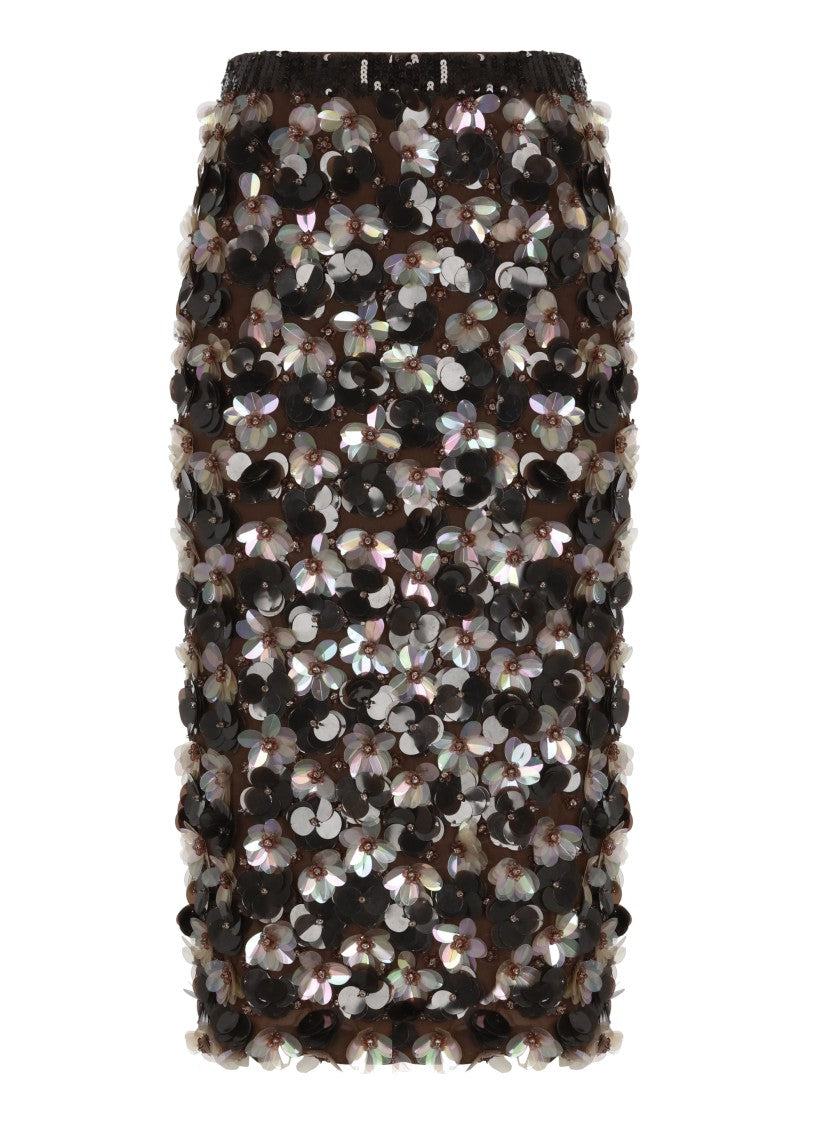 Parosh Fitted Midi Skirt With Floral Sequin Detail