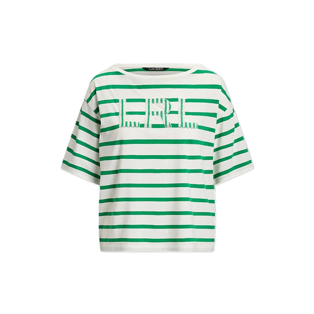 Lauren Ralph Lauren White Green Vauden Cotton Jersey Tshirt