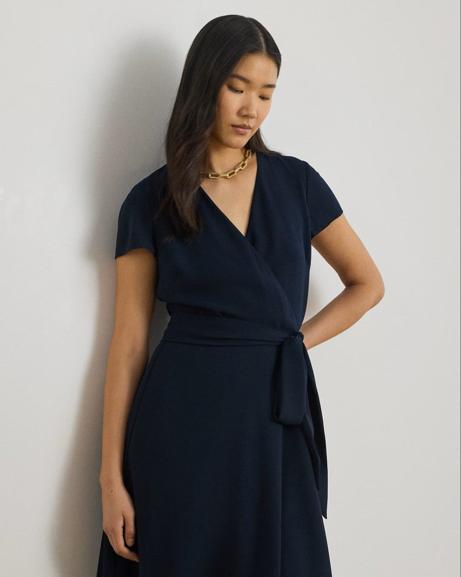 Lauren Ralph Lauren Navy Blue Woven Recycled Wrap Dress