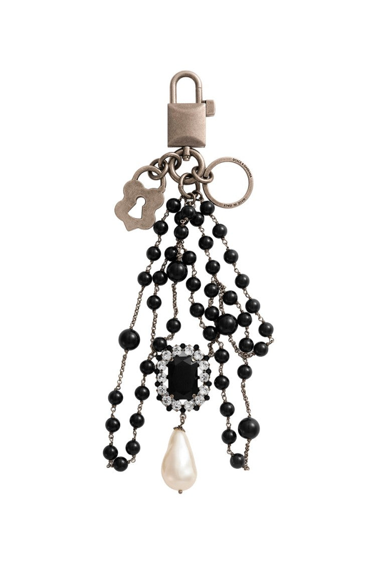 Dolce & Gabbana Black Brass-Crystal Beaded Keychain Charm
