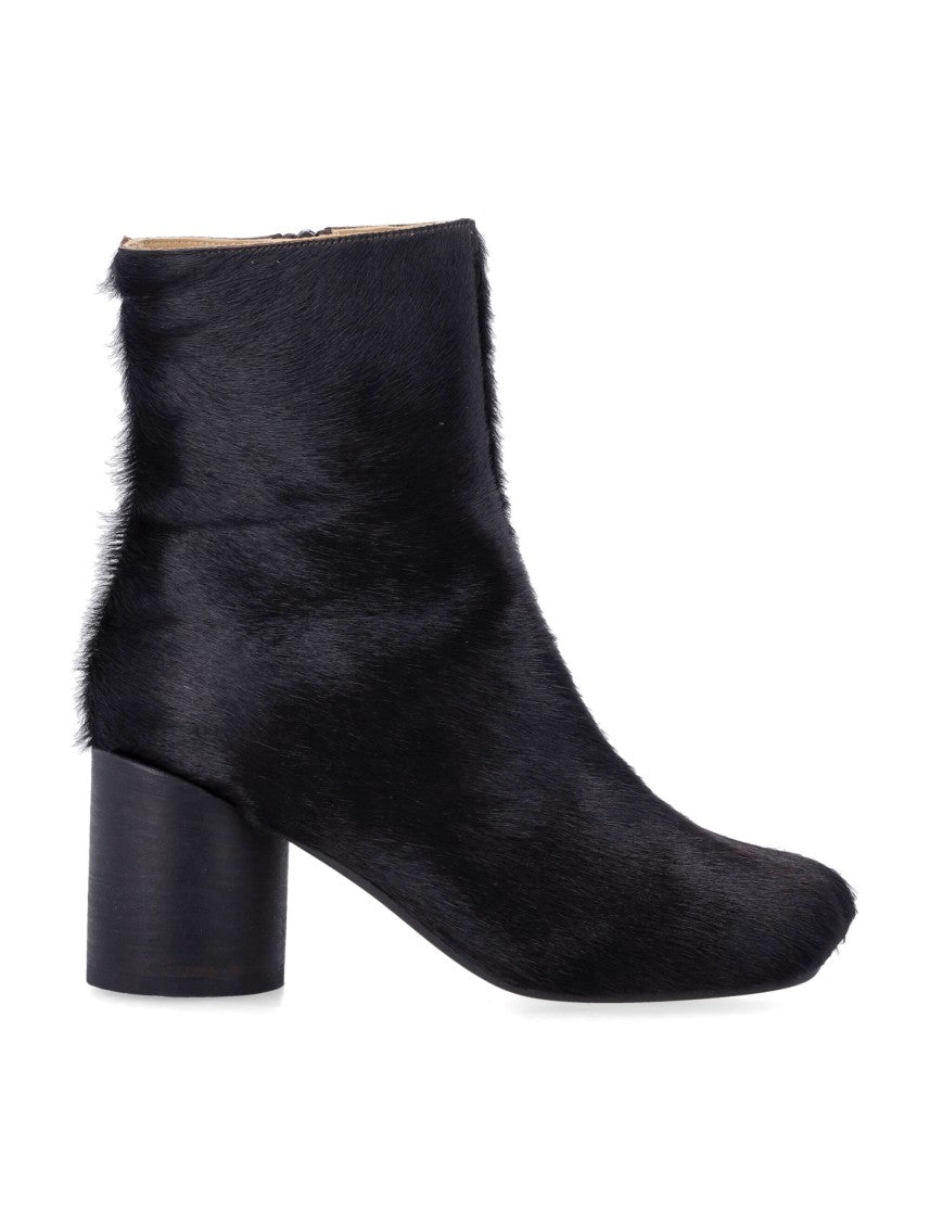 Mm6 By Maison Margiela Pony Hair Anatomic Boots With Squared Toe And Cylindrical Heel