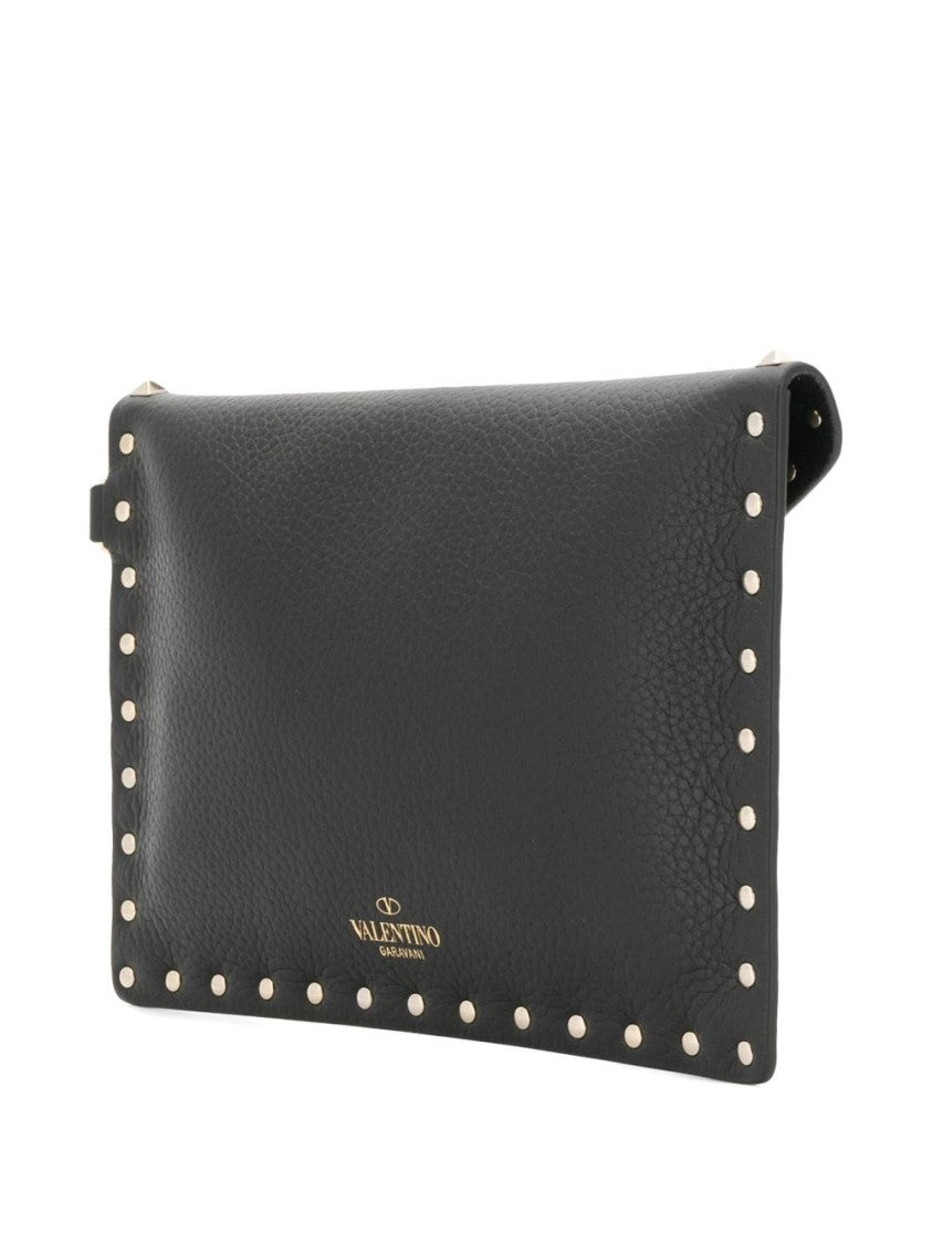 Valentino Garavani Textured Pyramid Stud Leather Clutch