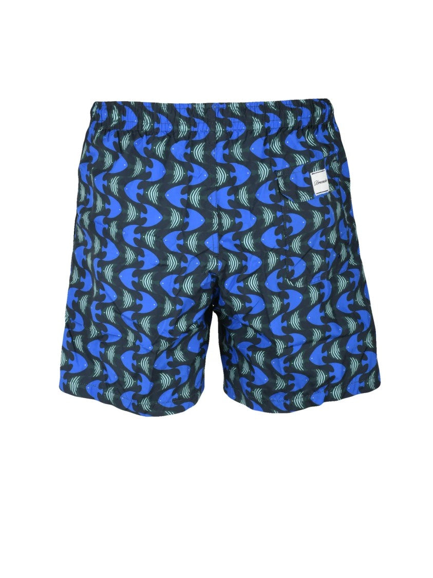 Drumohr Blue Green Striped Polyester Swim Shorts