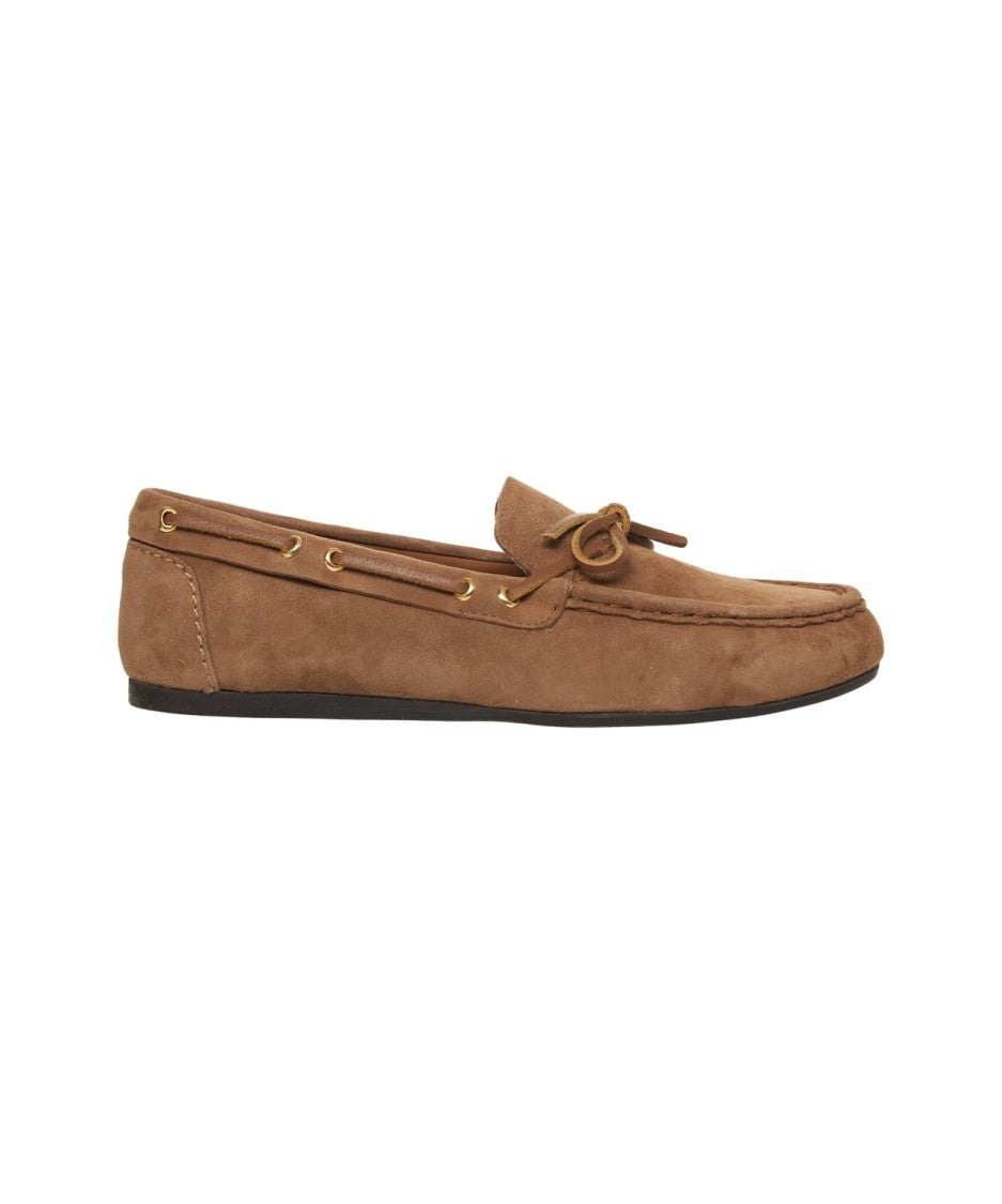 Billi Bi Beige Suede Boat Shoes With Golden Accents