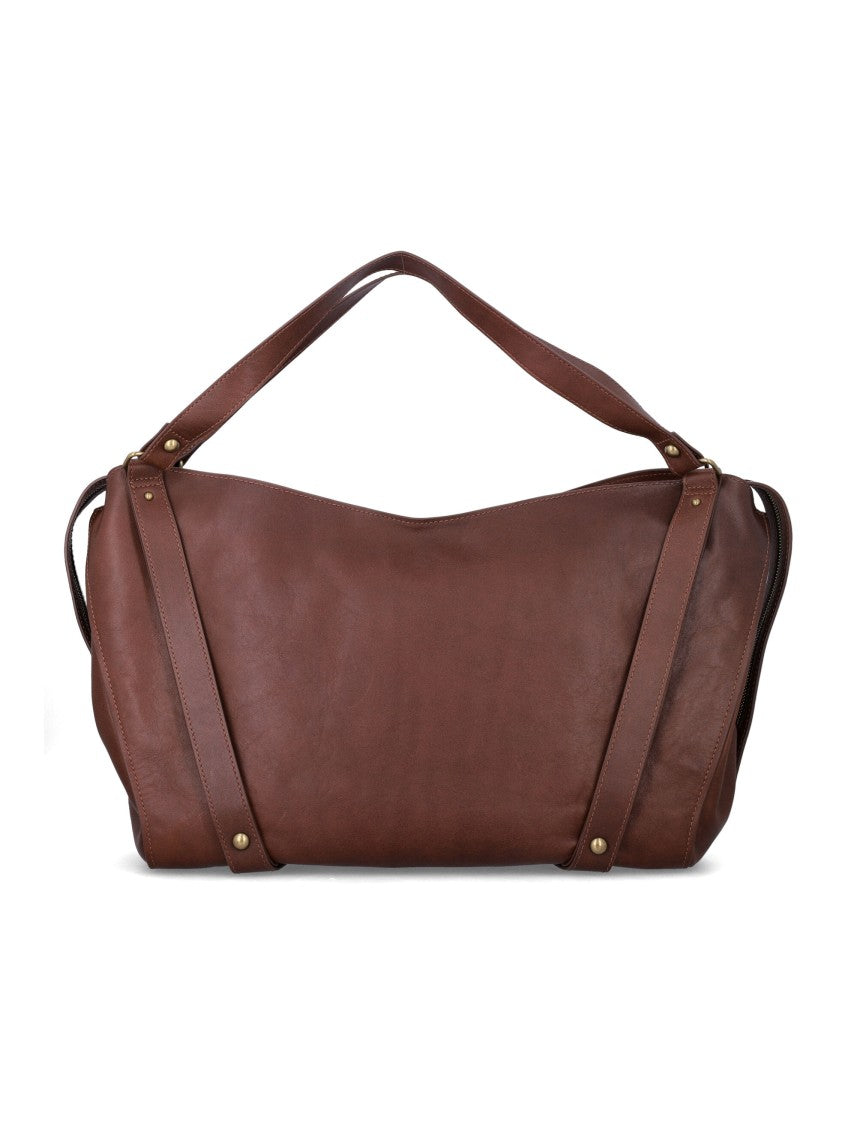 Diesel Structured Brown Leather Tote With Top Handle And Adjustable Straps