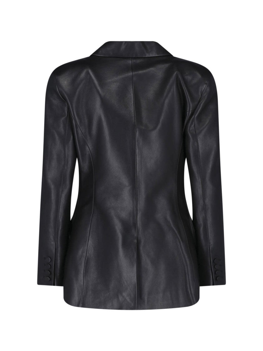 Balmain Black Lambskin Leather Blazer With Classic Notch Lapel