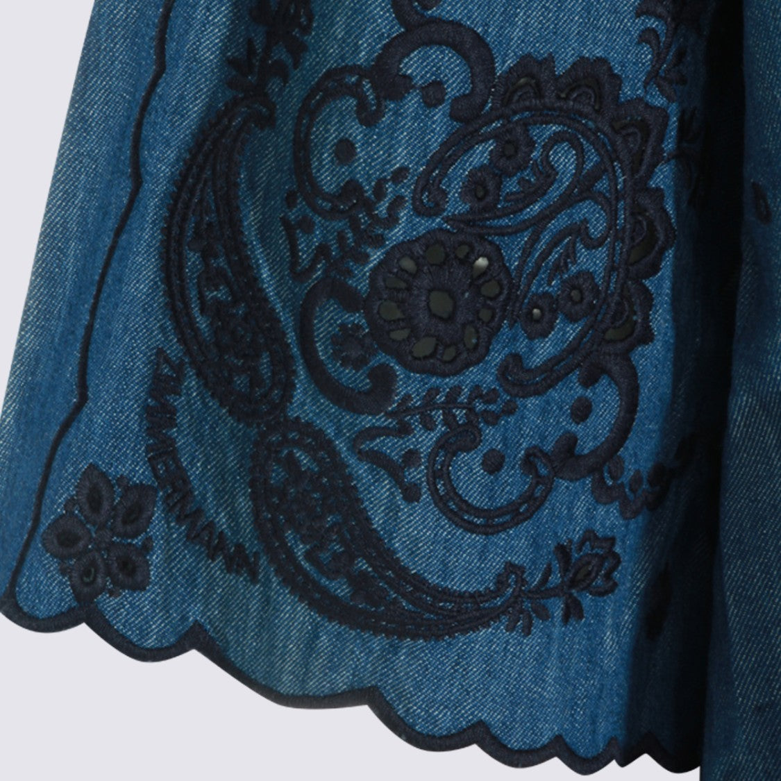 Zimmermann Blue Denim Shirt With Intricate Black Embroidery