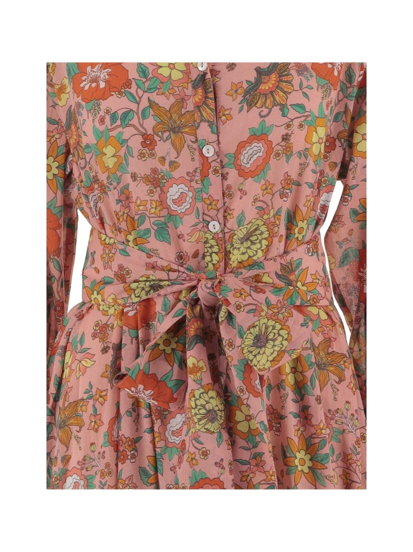 Pep's Cannes Floral-Print Cotton Dress With Mandarin Collar And Ruffled Skirt