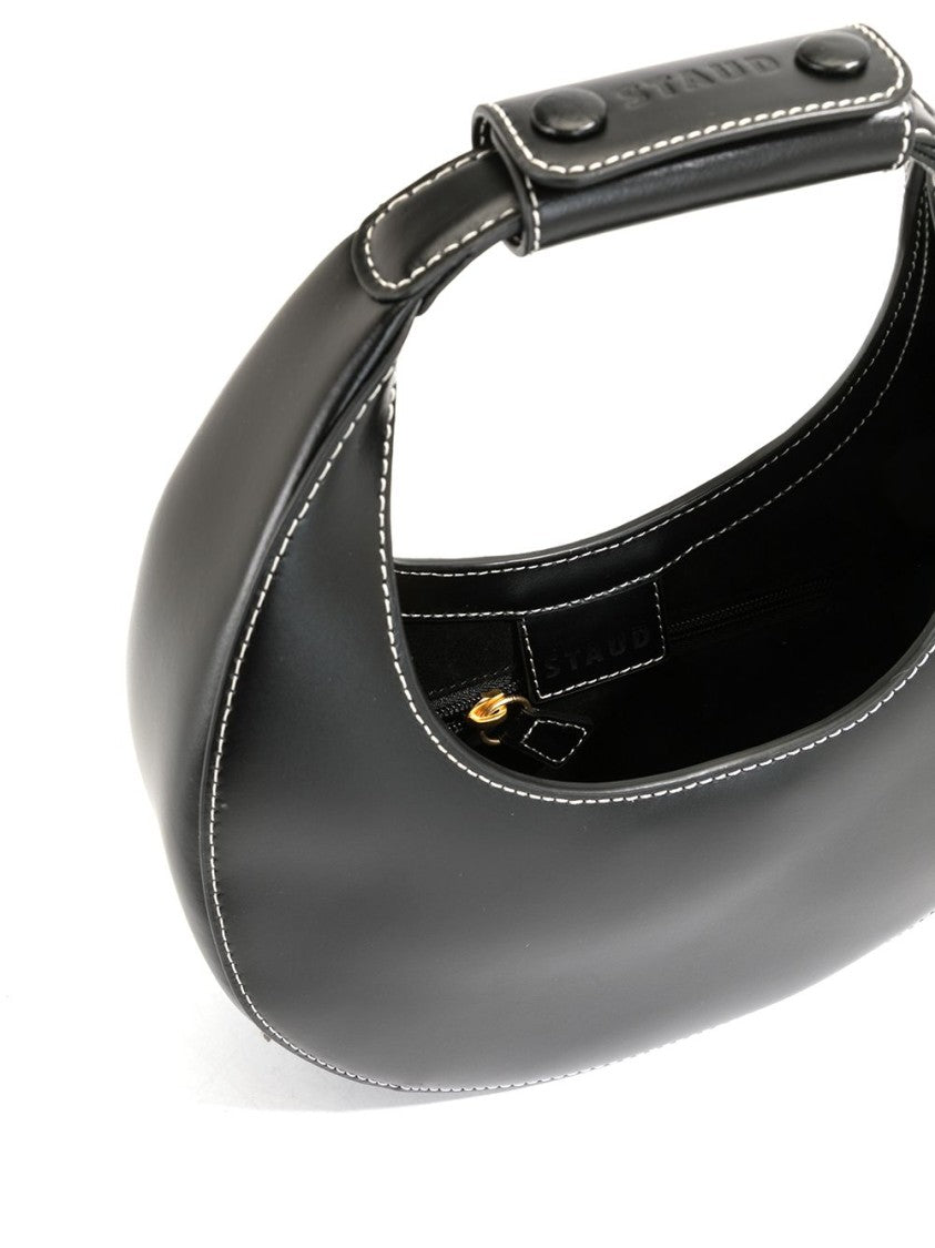 Staud Crescent Moon Shoulder Bag With Gold Hardware And Contrasting Stitching