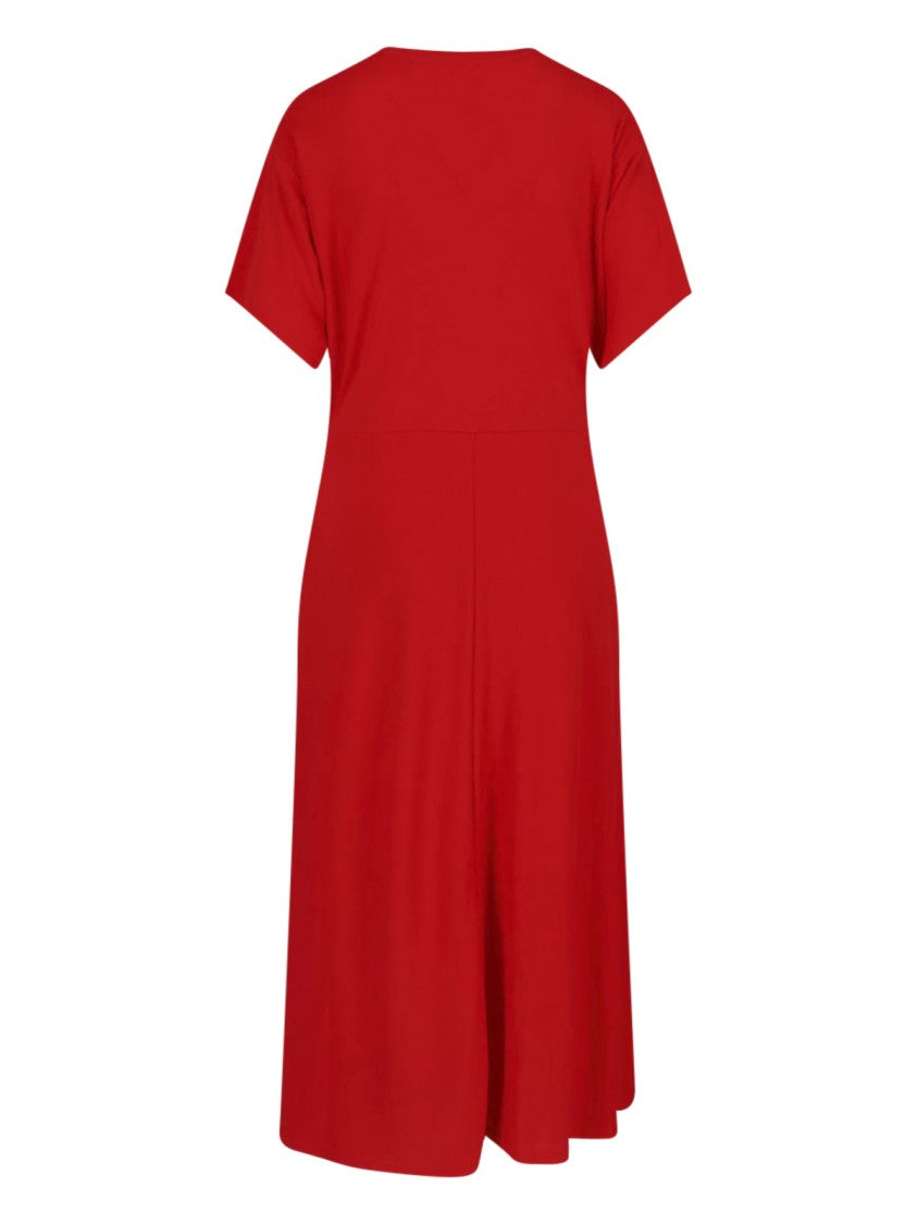 Polo Ralph Lauren Red Gathered Detail Side Midi Dress