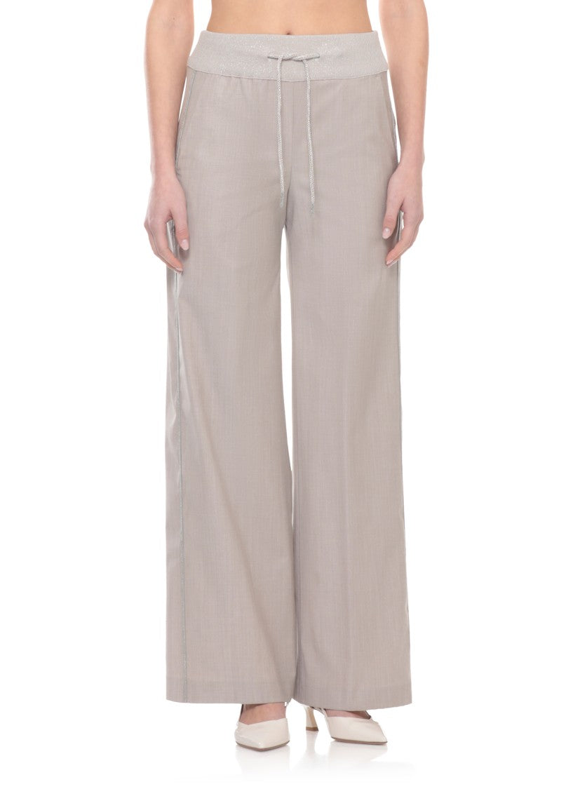 Panicale Beige Embellished Straight-Leg Pants