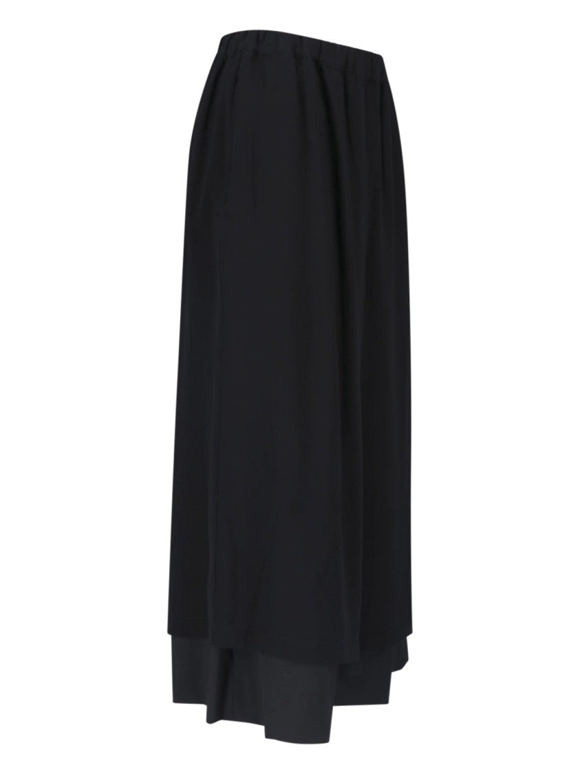 Comme Des Garçons Layered Black Wool Midi Skirt With High Elasticated Waistband