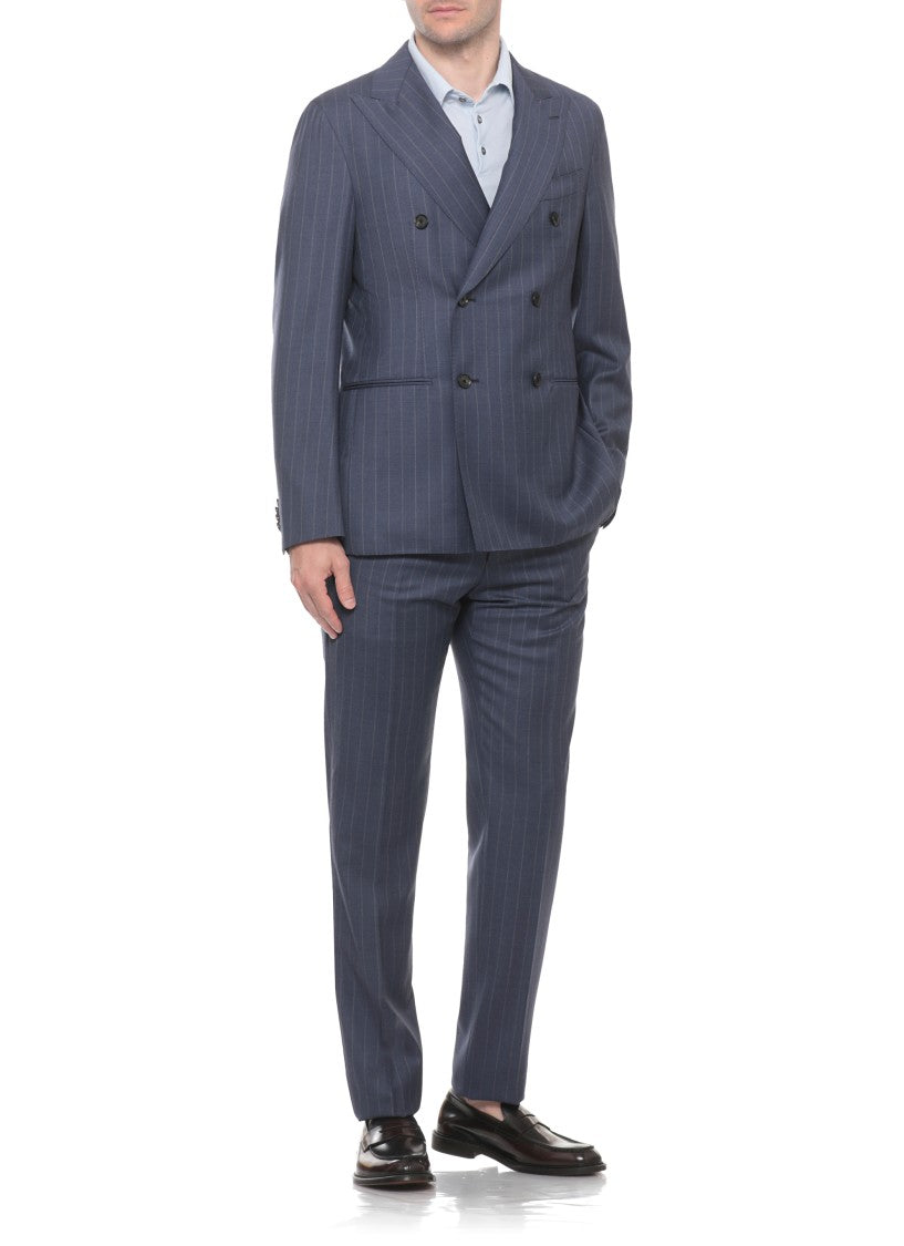 Caruso Double-Breasted Wool Suit With Pinstriped Pattern