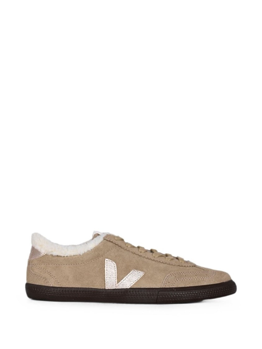 Veja Brown Low-Top Suede Shearling Sneakers
