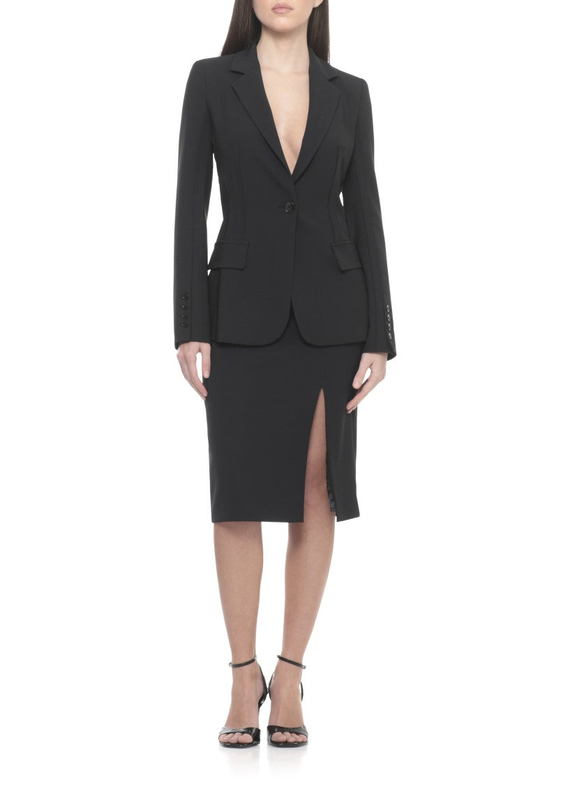 Elisabetta Franchi Black Embroidered Logo Flap Blazer