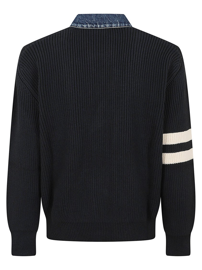 Dsquared2 Denim Mix Cardigan With Structured Knit And Sporty Detailing