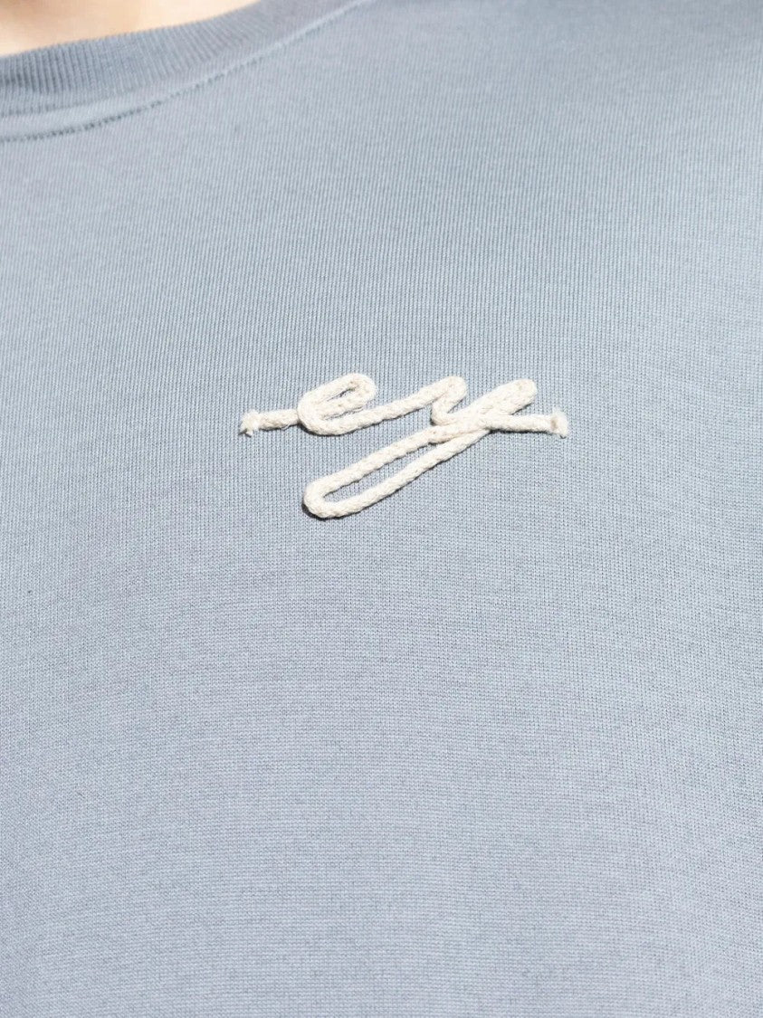 Eleventy Logo-Embroidered Light Blue T-Shirt