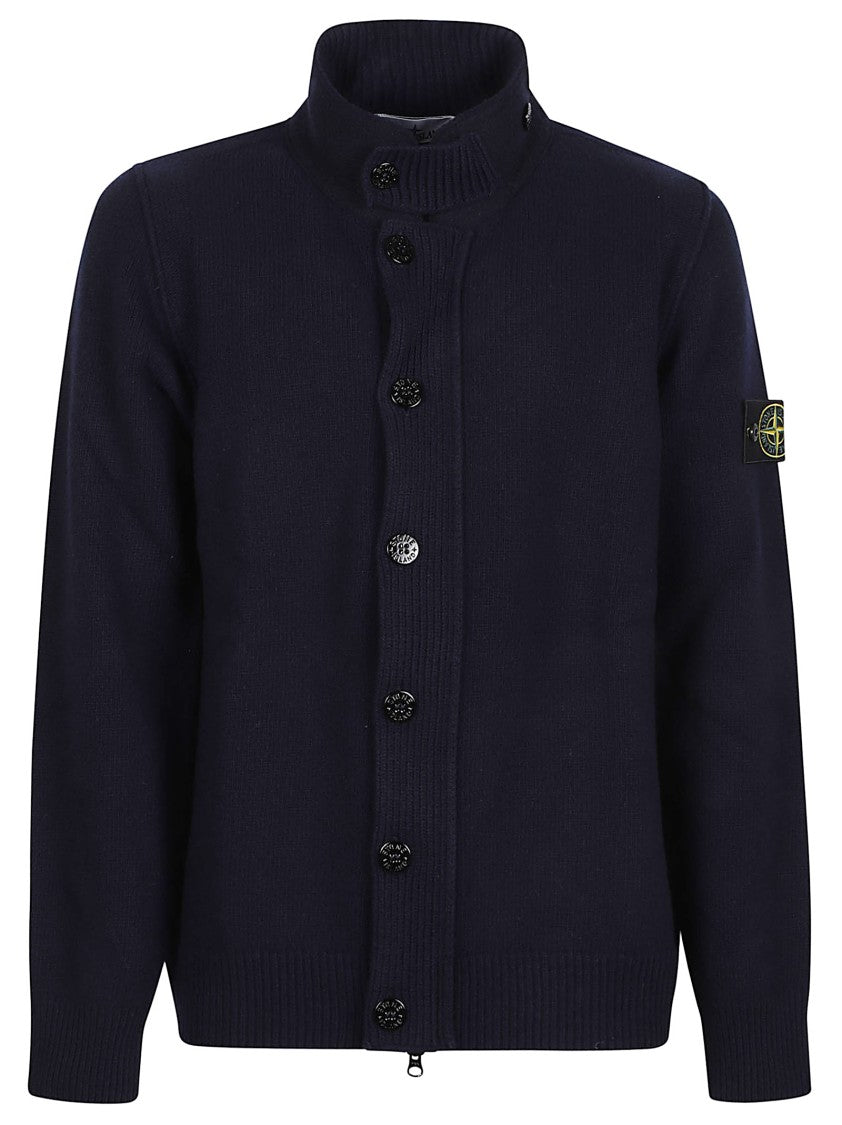 Stone Island Rws Deep Navy High-Collar Virgin Wool-Blend Cardigan