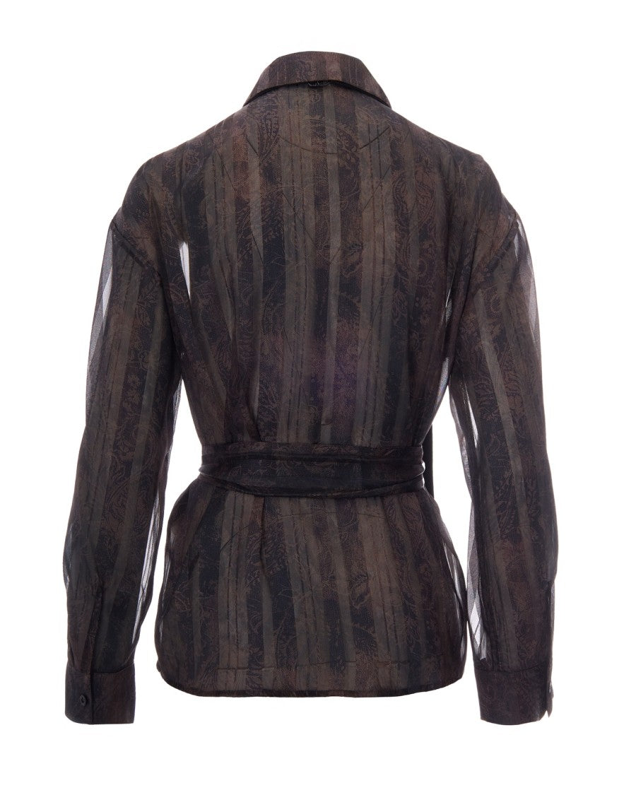 Liu Jo Dark Brown Digital Print Metallic Shirt