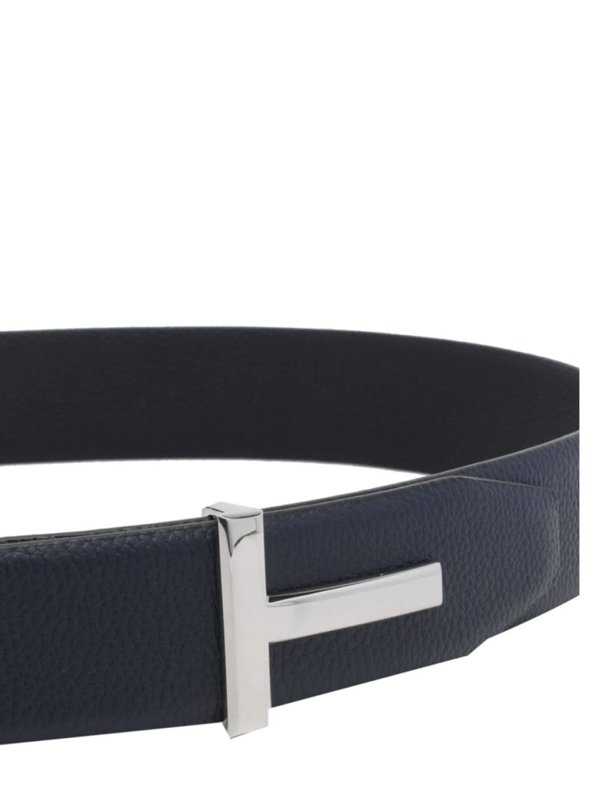 Tom Ford Textured Leather Belt With Distinctive Silver-Tone Buckle
