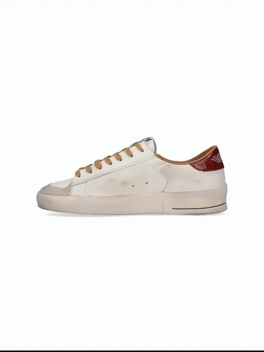 Golden Goose White Scuffed Leather Dark Red Star Sneakers
