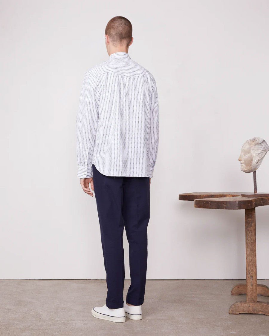 Officine Generale Long-Sleeved White Shirt With Gathered Cuffs