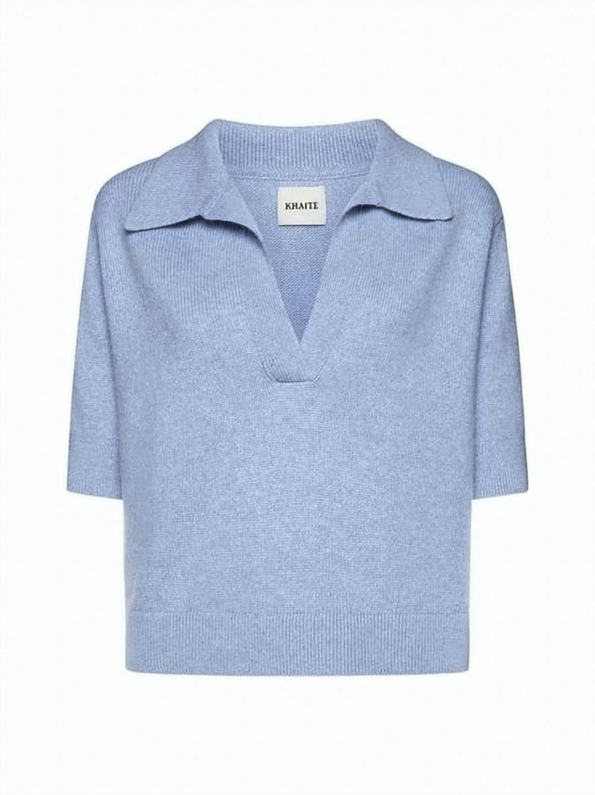 Khaite Relaxed Fit Cropped Knit Sweater With Deep V-Neck