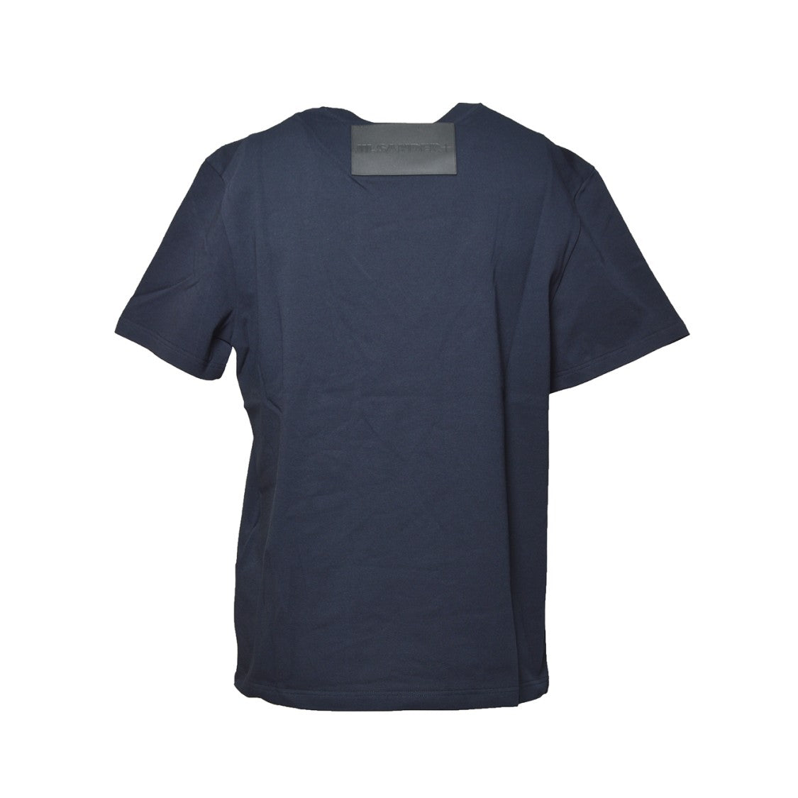 Jil Sander Blue Cotton T-Shirt With Leather Applique