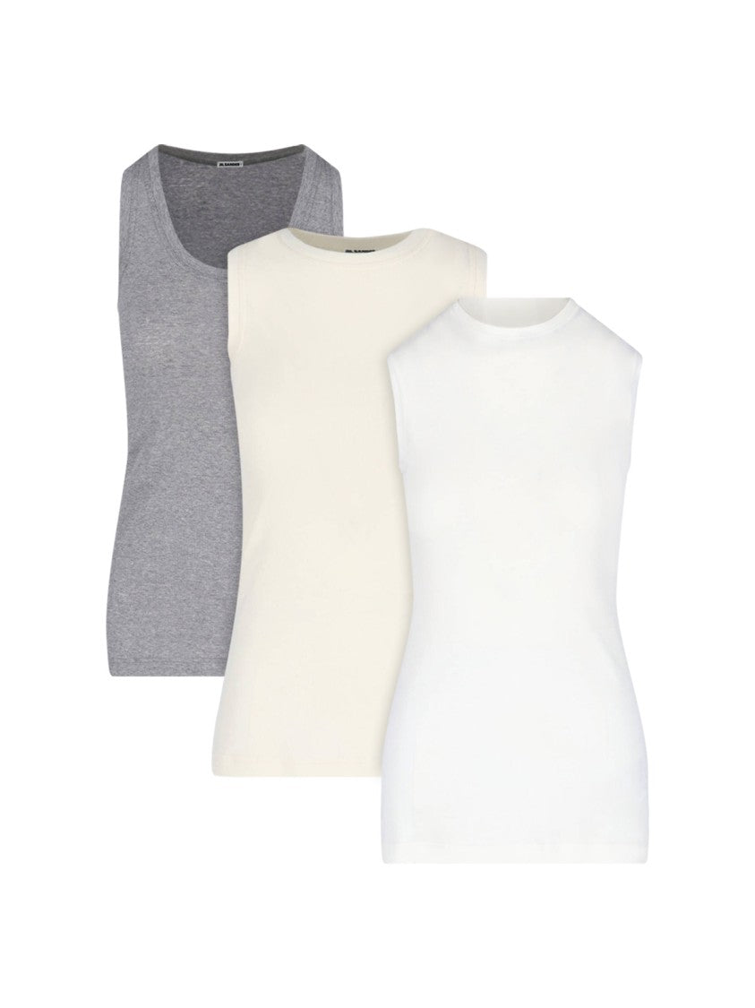 Jil Sander 3-Pack Tank Tops – White/Beige/Grey