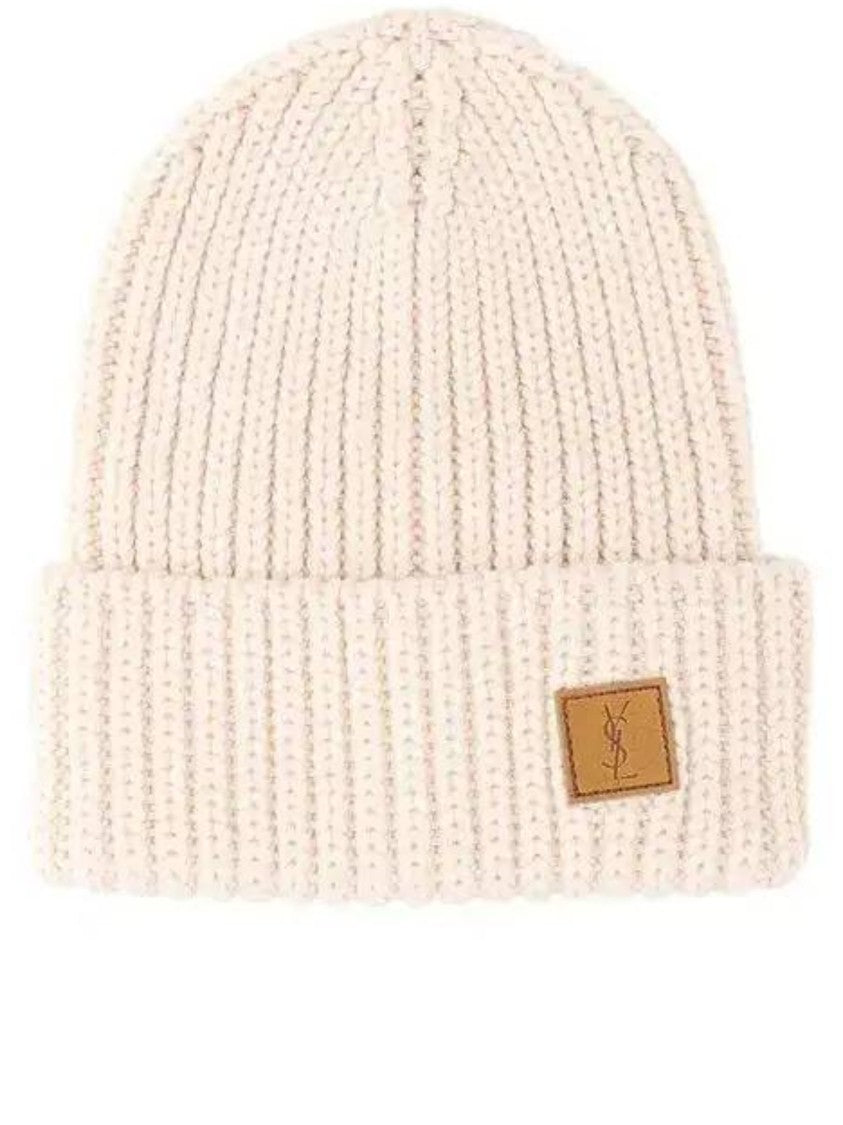 Saint Laurent Gros Bonnet Ribbed Knit Logo Beanie