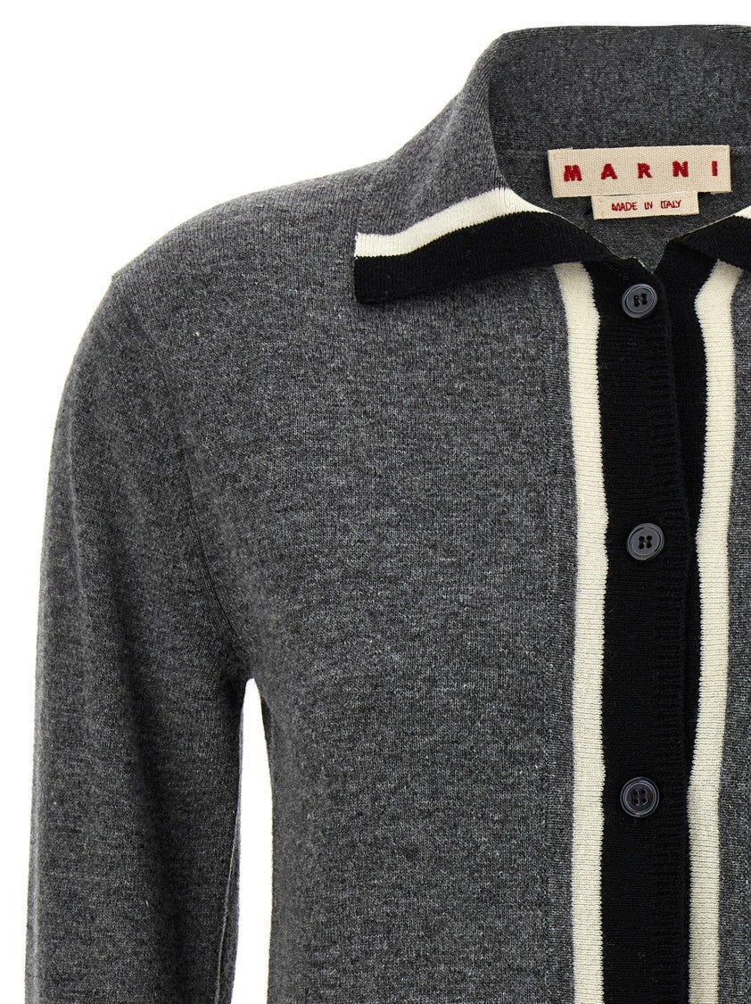 Marni Virgin Wool Cardigan With Contrasting Collar