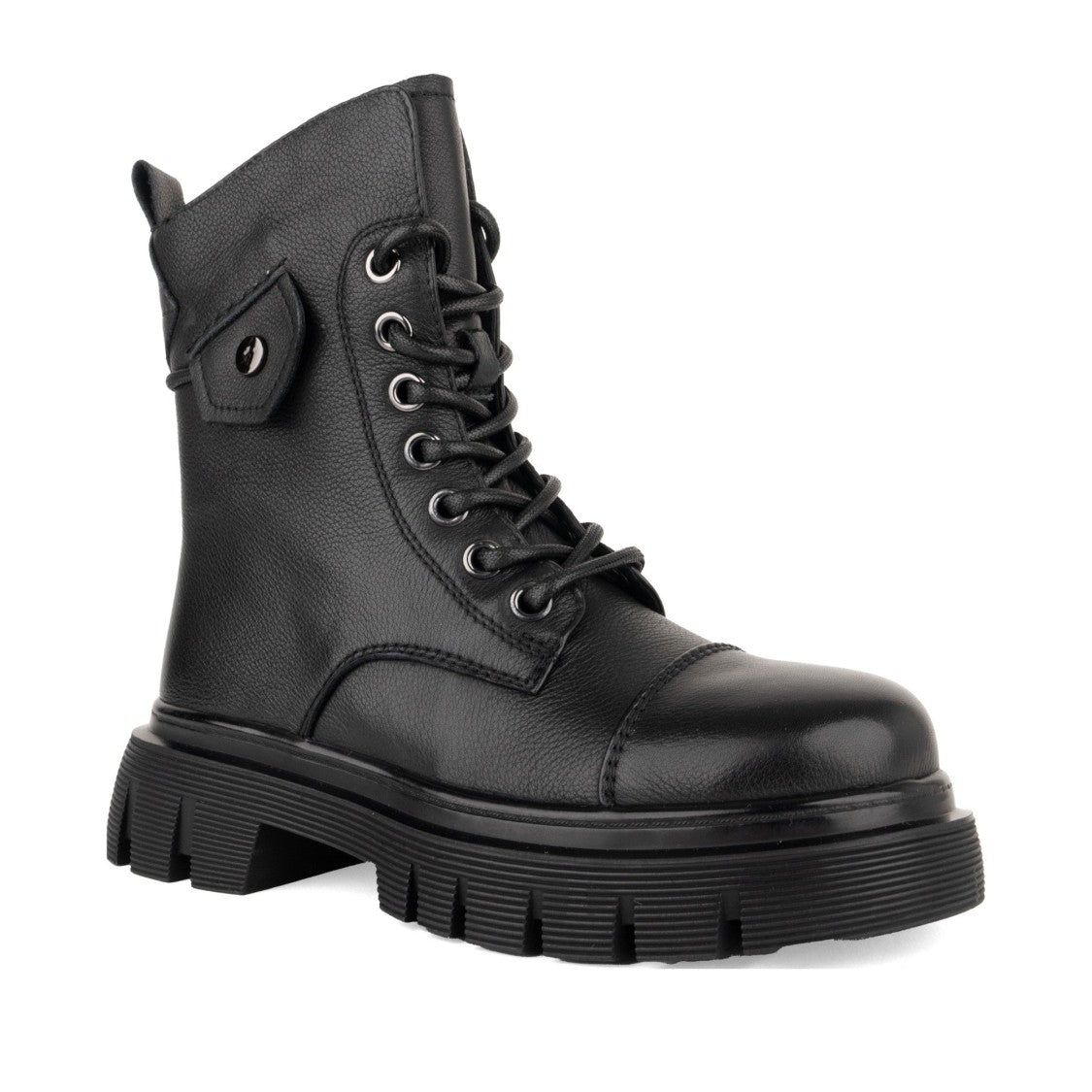 Linda Baumann Black Lace-Up Flap Detail Leather Ankle Boots