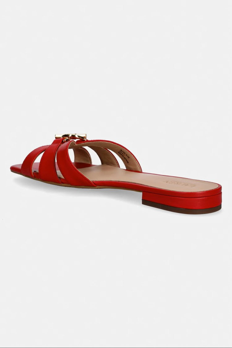 Lauren Ralph Lauren Flat Slide Sandals With Red Straps