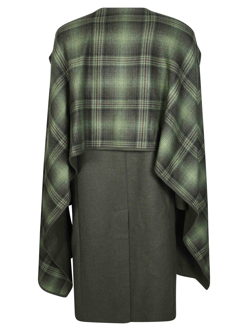 The Attico Oversized Olive Green Plaid Cape Coat