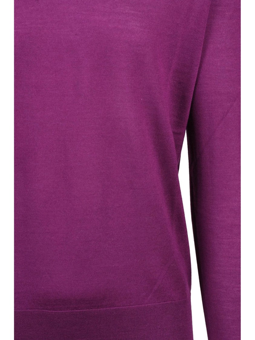 Ballantyne V-Neck Pullover In Rich Red Wool With Minimalist Design
