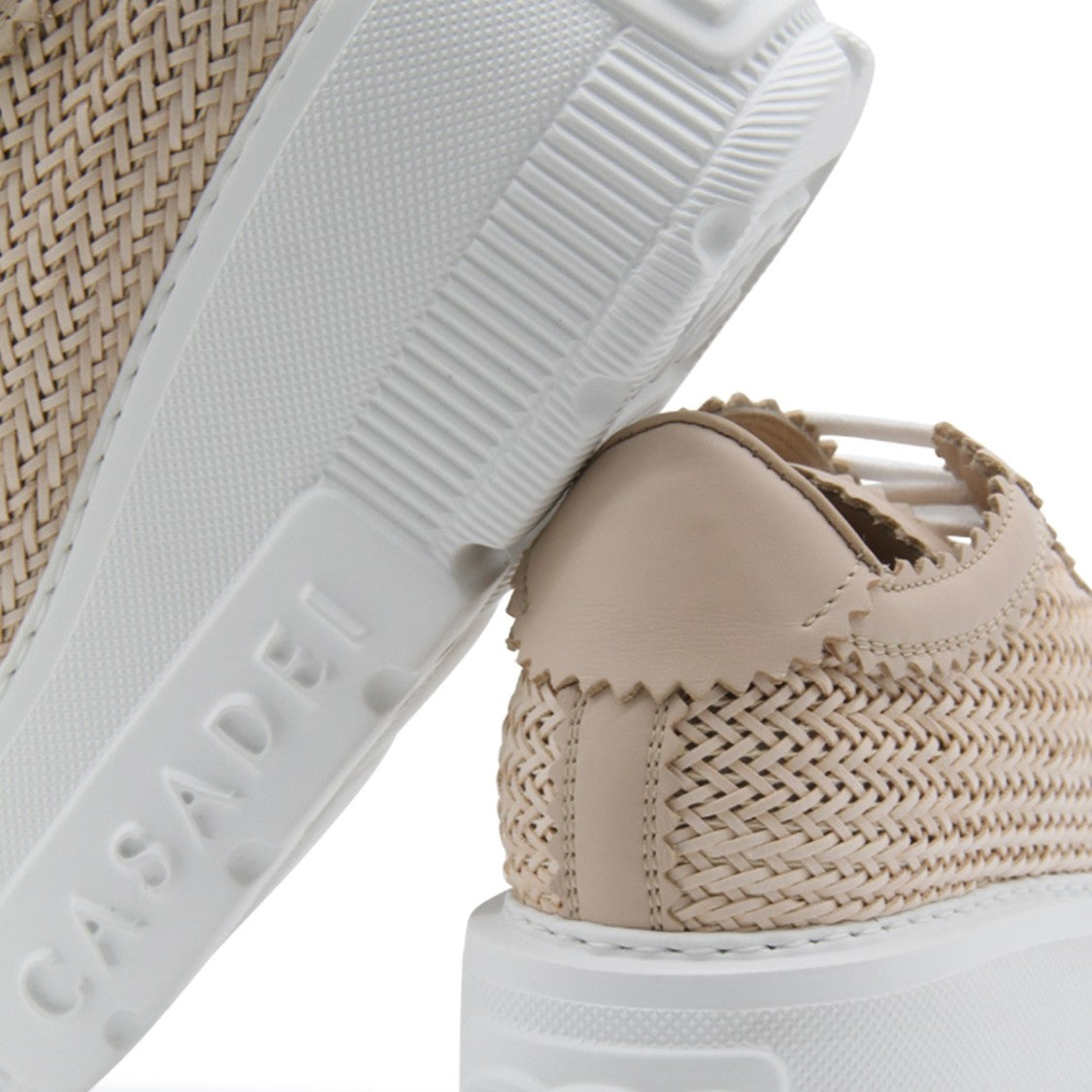 Casadei Beige Leather Woven Desing Sneakers