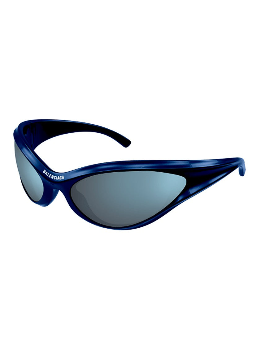 Balenciaga Wraparound Blue Sunglasses With Mirrored Lenses And Glossy Finish