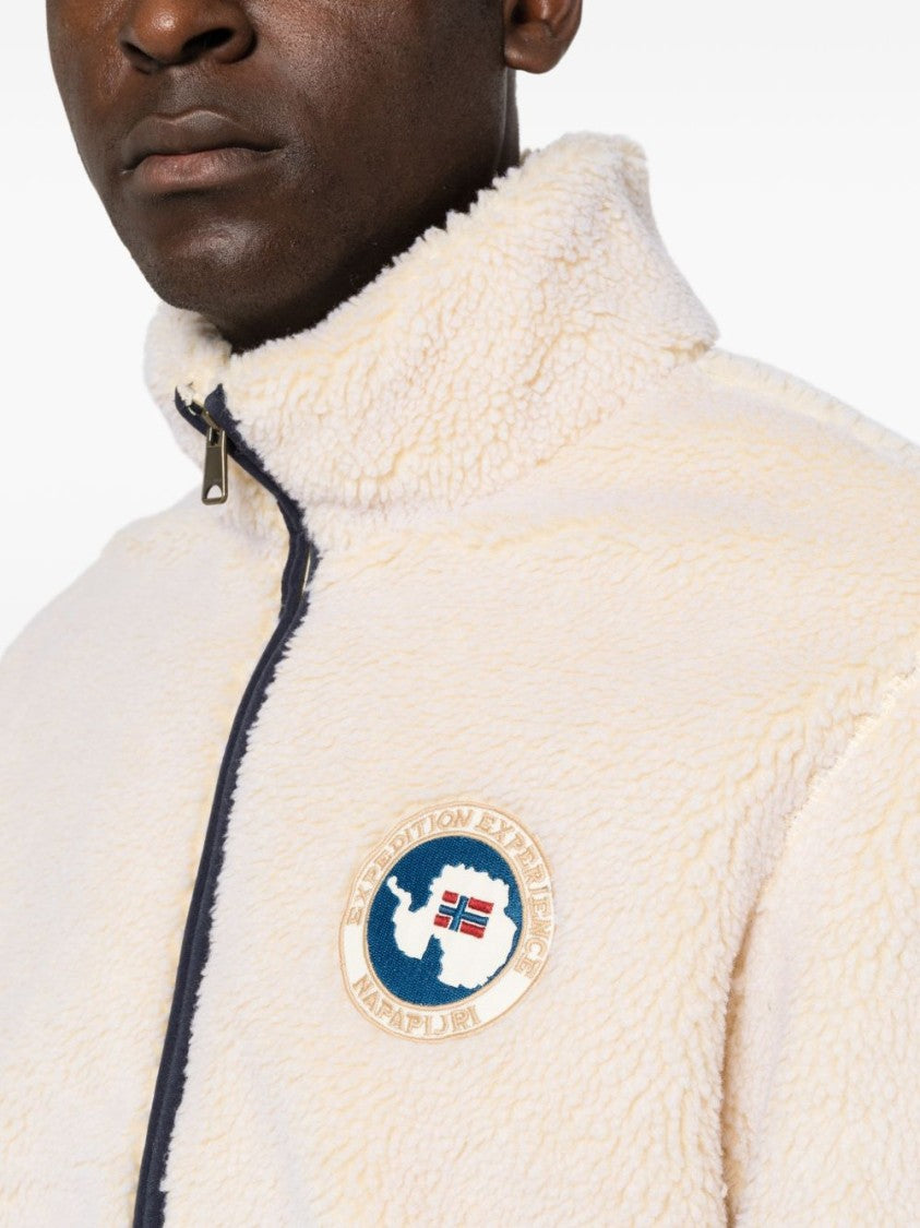 Napapijri Plush Full-Zip Jacket With High Collar And Contrasting Trim