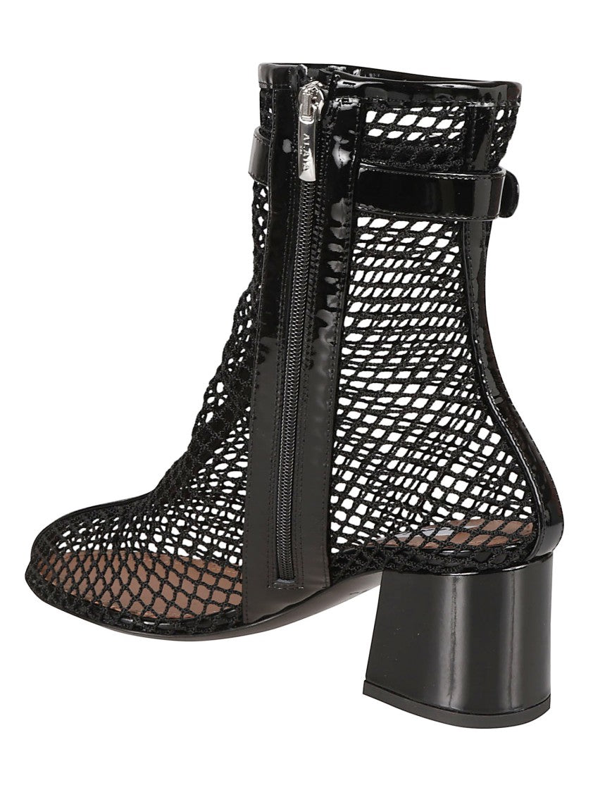 Alaïa Mesh Design Boots With Block Heel And Ankle Strap
