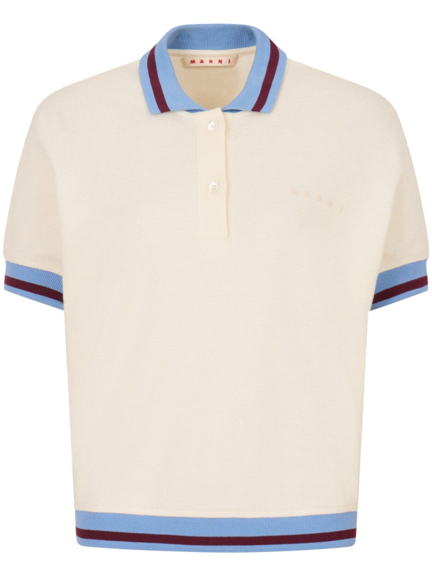 Marni Cropped Polo Shirt With Contrasting Ribbed Trims