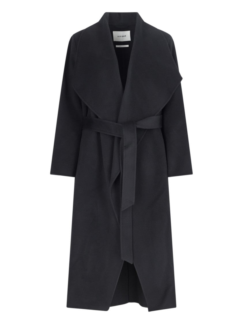 Ivy & Oak Carrie Rose Black Wool Coat With Draped Collar