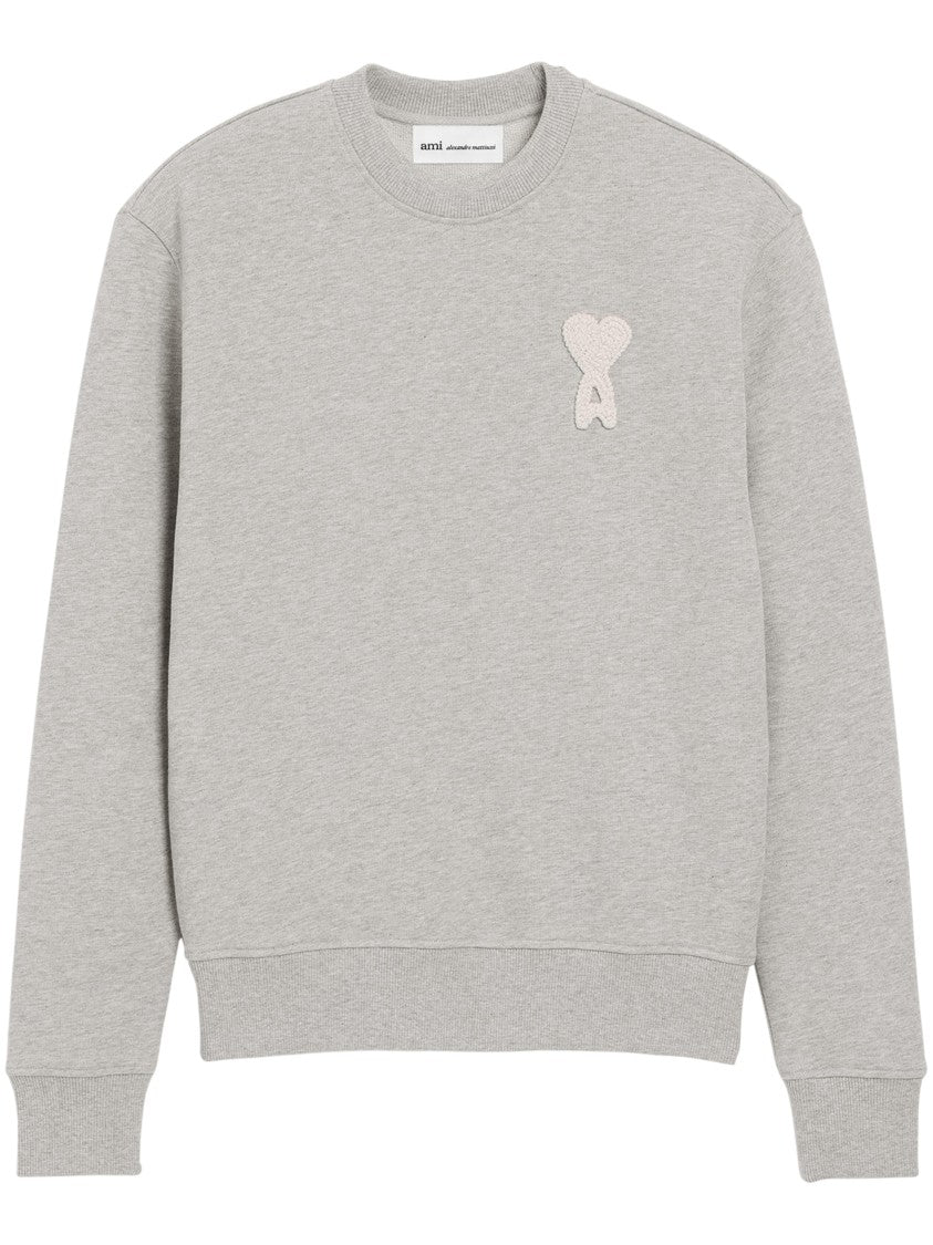 Ami Paris Classic Fit Crewneck Sweater With Heart Patch Detail