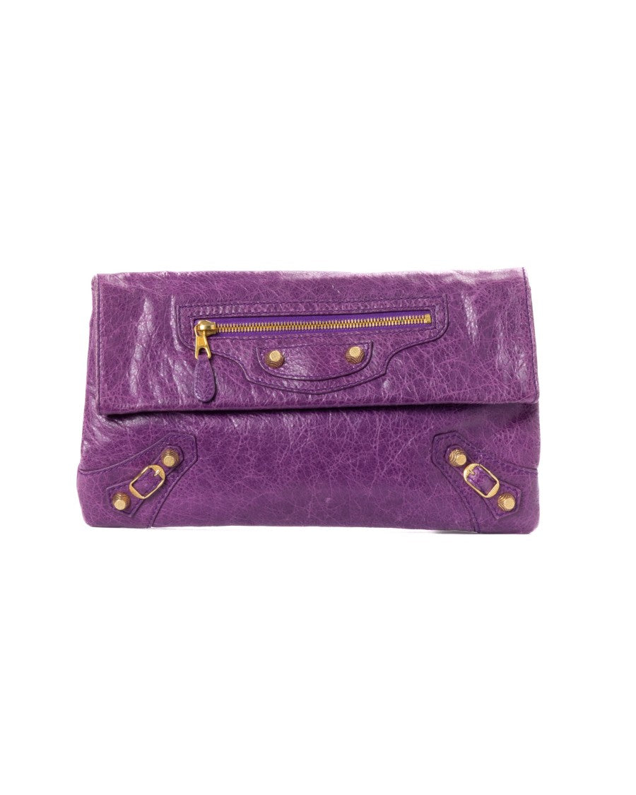 Balenciaga Purple City Small Textured Leather Clutch