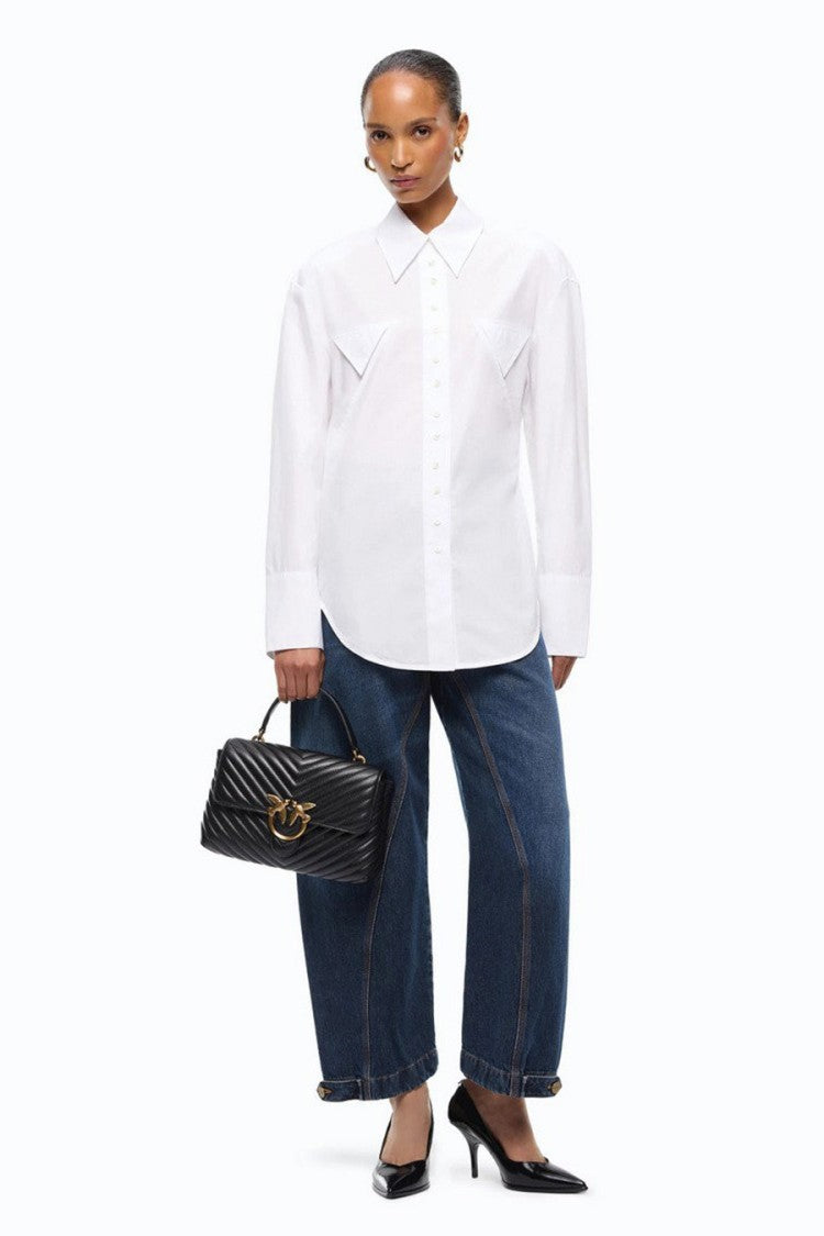 Pinko White Cotton-Lyocell Blend Point-Collar Shirt